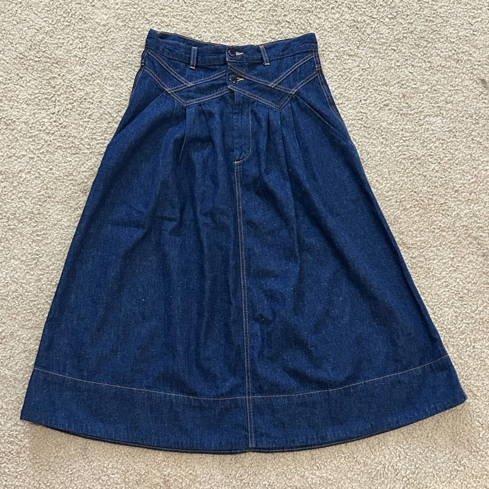 The Great Dark Wash Denim Midi Field Skirt - Picture 9 of 9